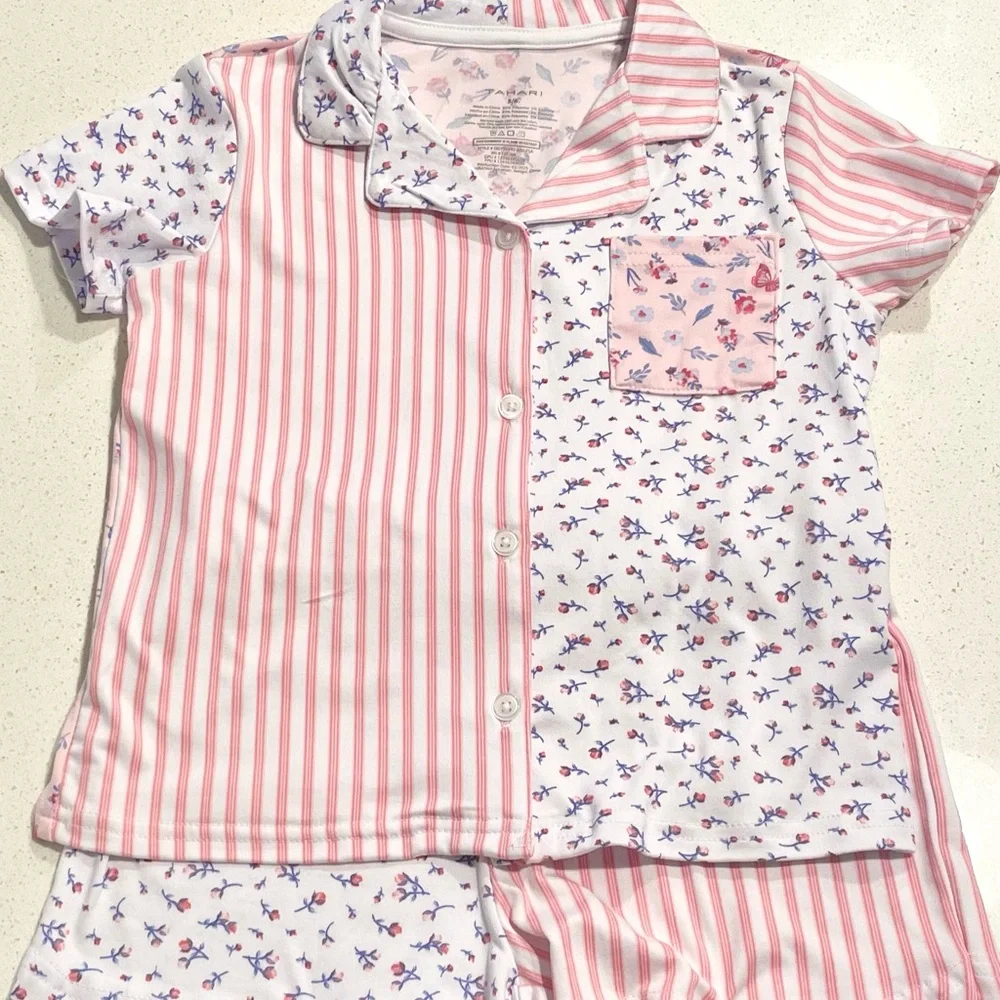 Tahari Pink & White Striped Floral Pajamas